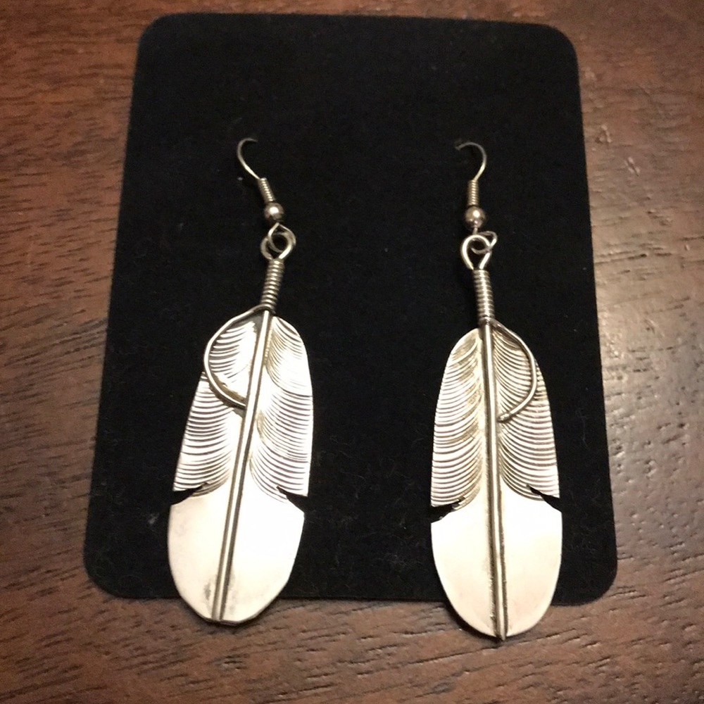 Sterling Silver Feather Drop Earrings 2" L…